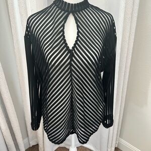 Black Sheer Key Hole Neck SHEIN Blouse.